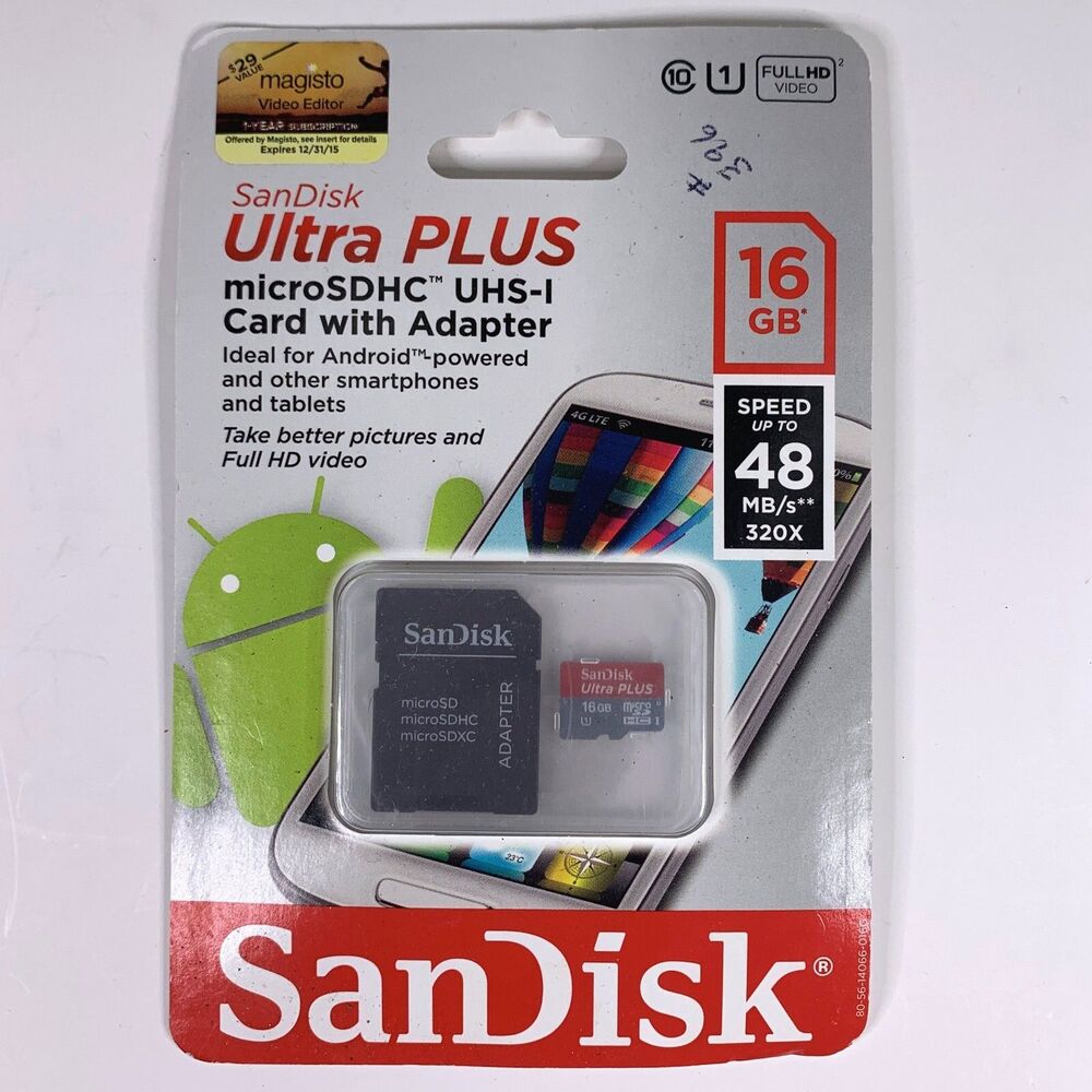 16GB SanDisk Ultra Plus Microsdhc UHSI Memory Card Adapter NEW